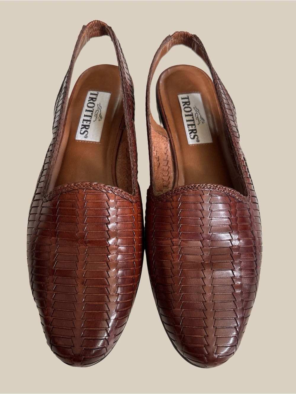 Trotters VTG. Women’s Brown Woven Leather Sling back Flats SASSY 9.5M